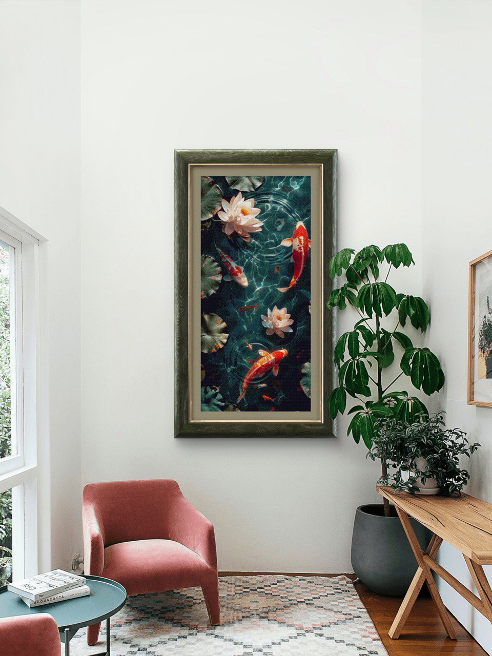 Koi fish and Lotus flowers