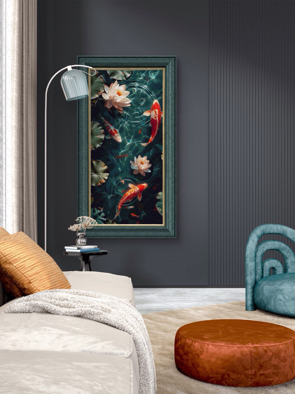 Koi fish and Lotus flowers