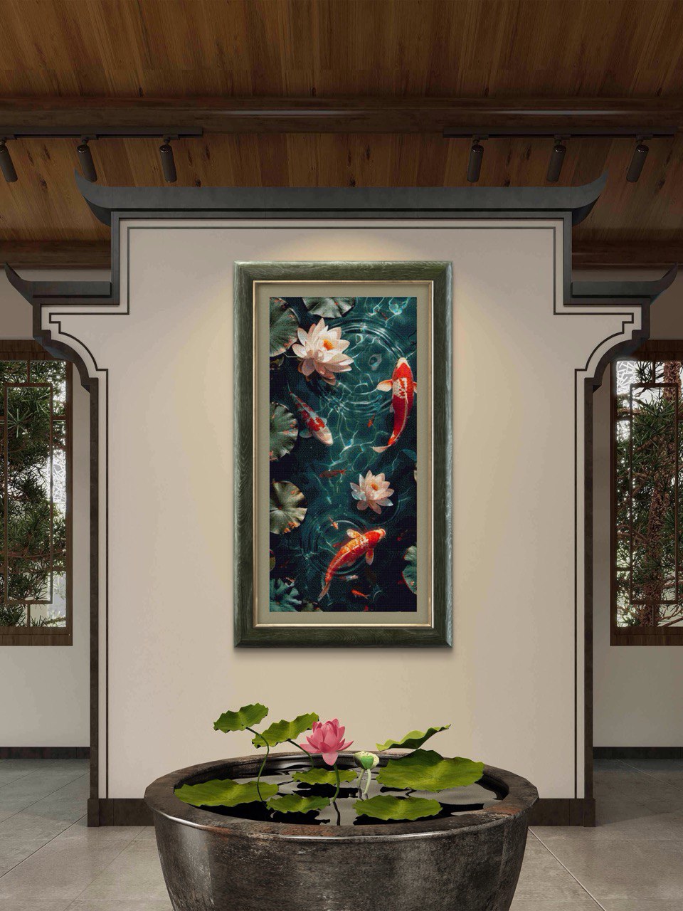 Koi fish and Lotus flowers