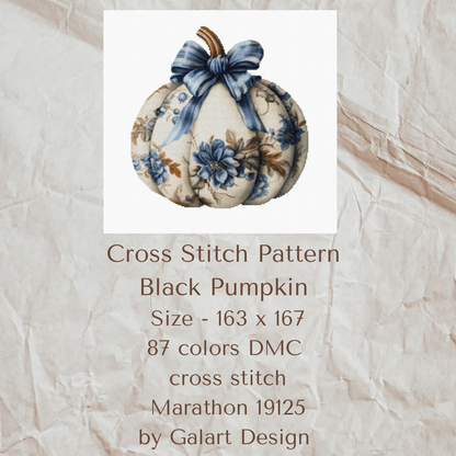 Cream and Blue Floral Pumpkin