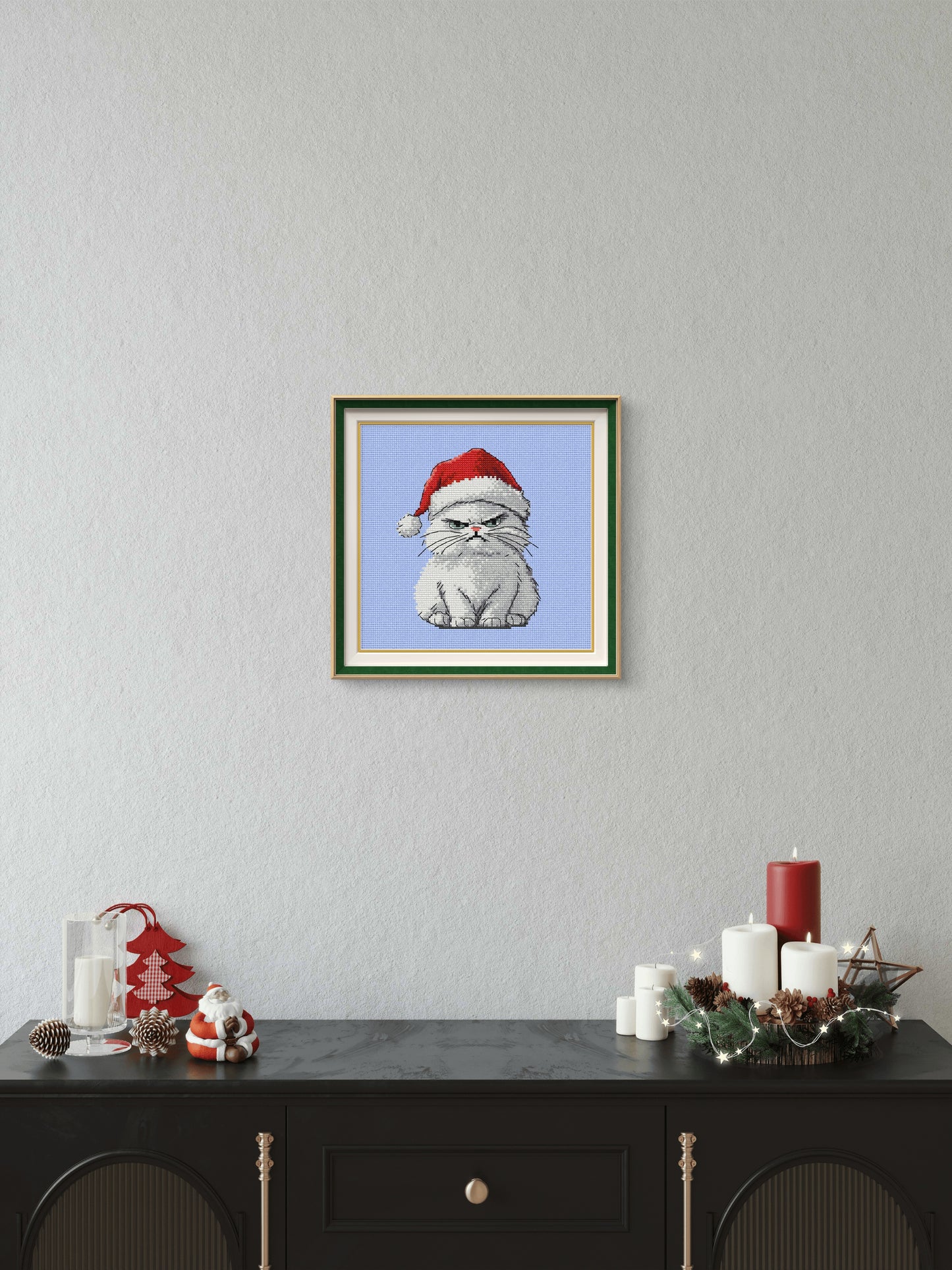Grumpy cat in a Santa hat