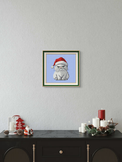 Grumpy cat in a Santa hat
